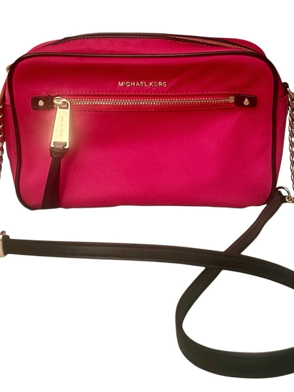 Michael Kors Hot Pink Crossbody Camera Bag with Gold Hardware
